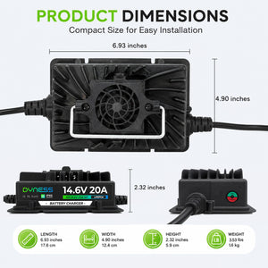 Dynesspower 14.6V 20A IP65 Waterproof LiFePO4 Charger