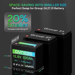 Dynesspower 12V 100Ah Group 24 LiFePO4 Lithium Deep Cycle Battery